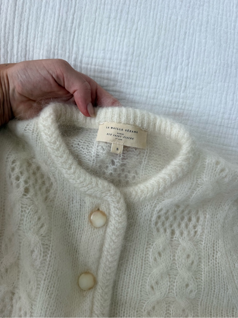 Sezane Cream Cable-Detail Button Cardigan - Picture 5 of 6